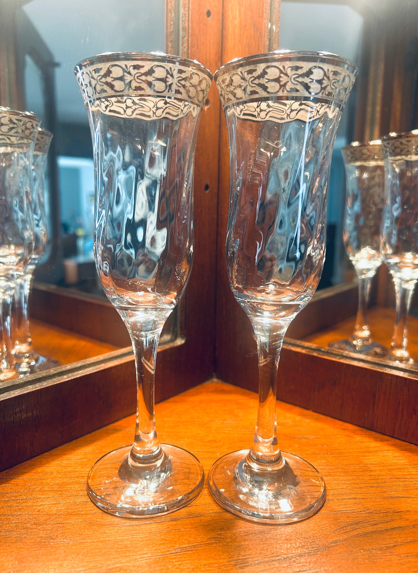 Cristalleria Fratelli Fumo Platinum Rimmed Champagne Flutes-Set of 2